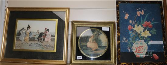 Two prints and a Marius Forestier still life largest 44 x 32cm